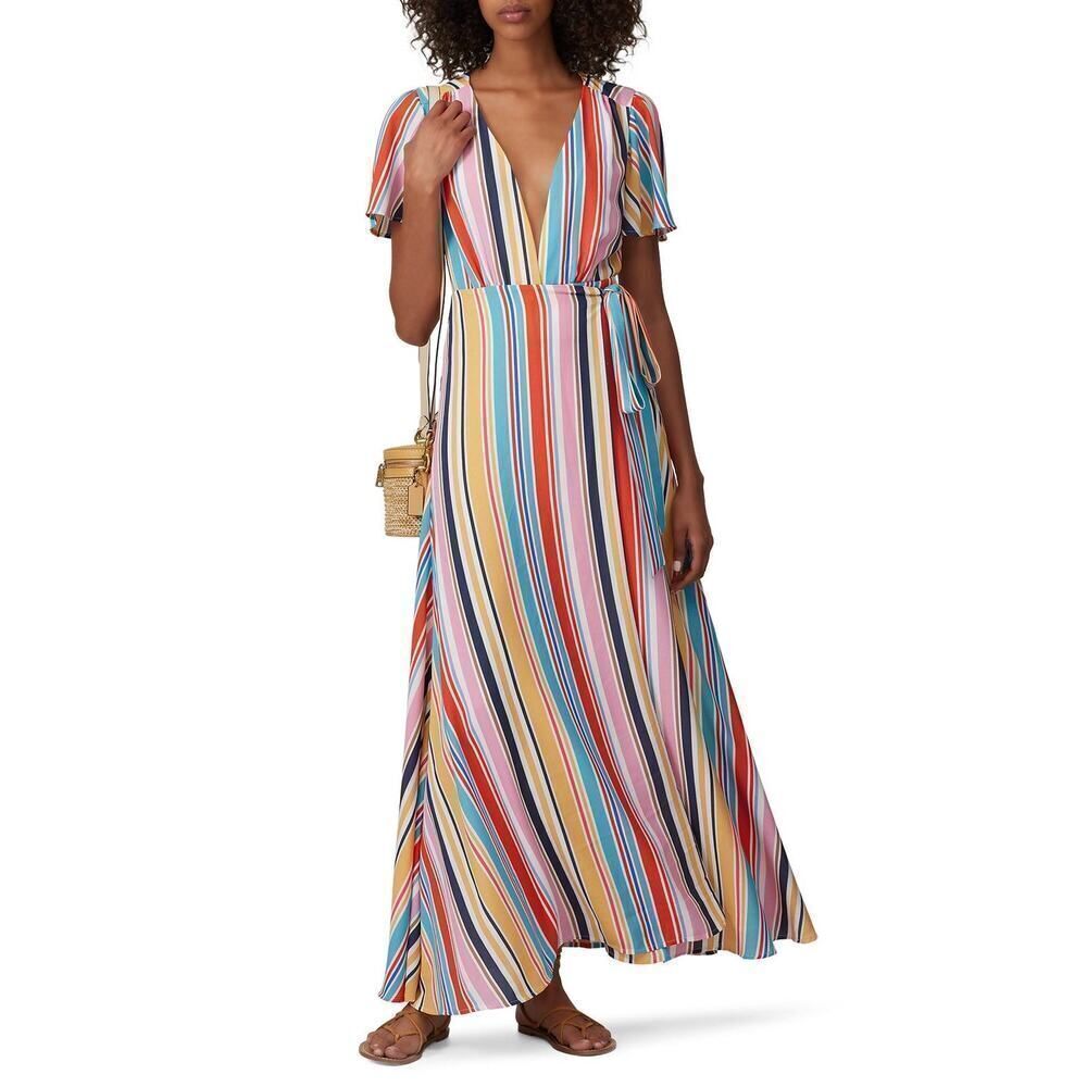 Louna Meghan Maxi Dress Women's Small Multicolor Wrap Tie Waist V-Neck RTR